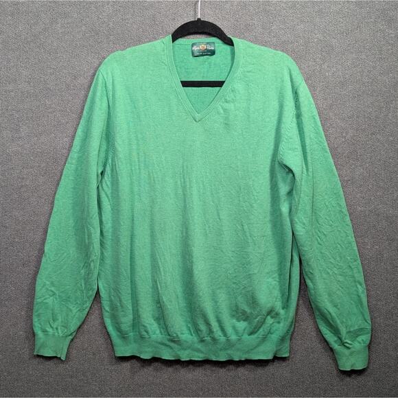Alan Paine Sweater Mens EU 56 England V Neck Kelly Green Cotton Cashmere Prep - Picture 1 of 13